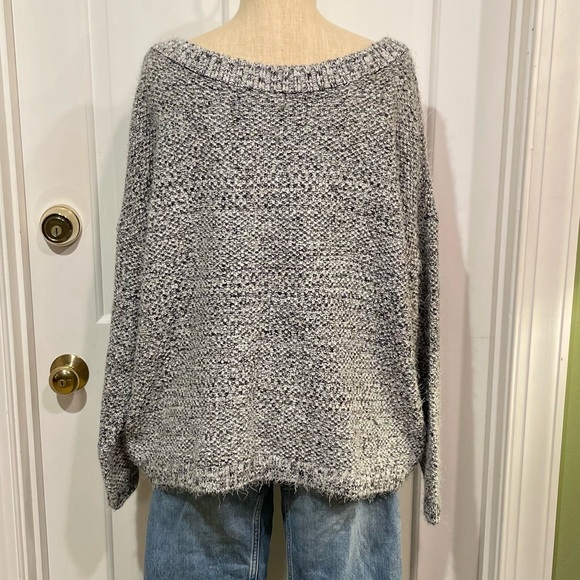 Zoa New York Gray and White Loose Thread Wide Neck Women's Sweater - Picture 4 of 7